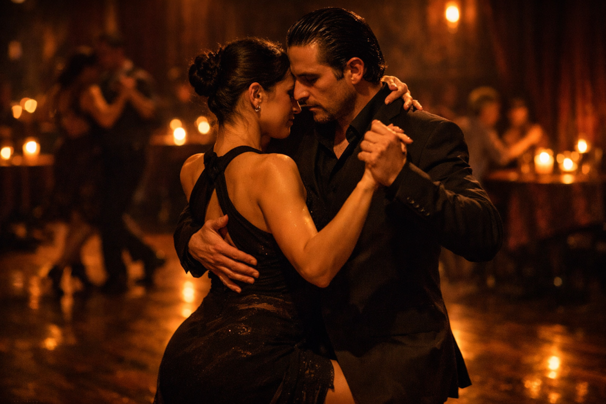 Two dancers performing Argentine tango together