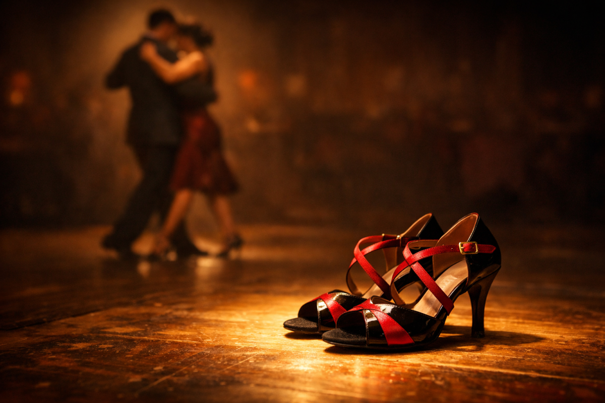 Couple dancing tango in elegant embrace